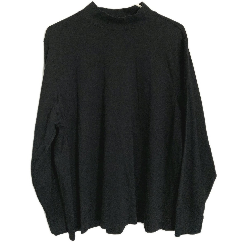 L.L. Bean Shirt Womens 2XL Black Long Sleeve Interlock Mock Neck Cotton Tagless